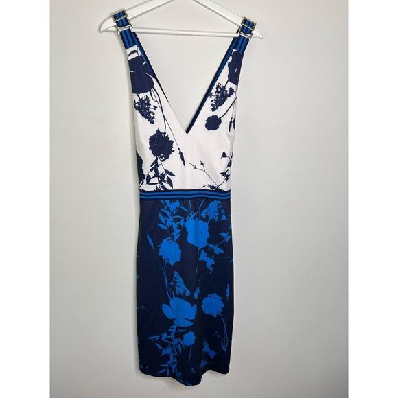 Ted Baker London Tilliai Bluebell V-Neck Bodycon Dress Dark Blue Size 3 Medium - Picture 2 of 10